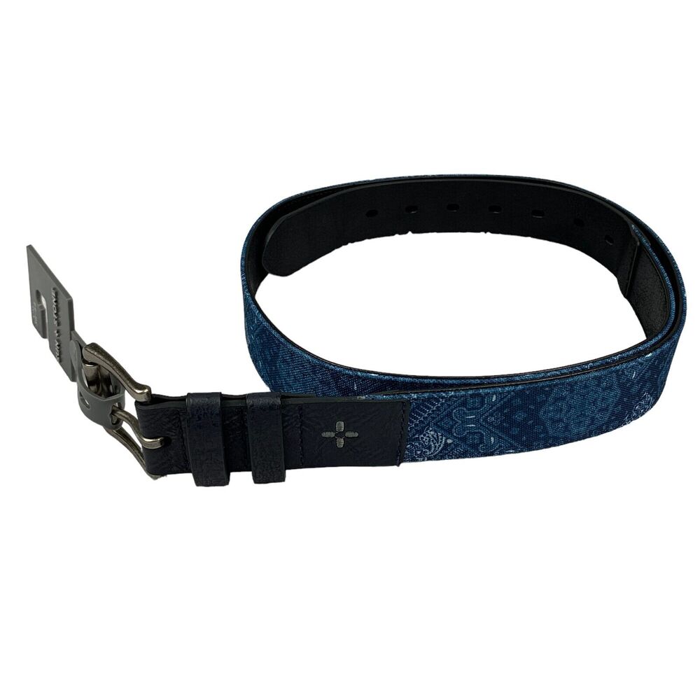 Sun + Stone Mens Faux Leather Bandana Paisley Belt Blue L/XL 38-44
